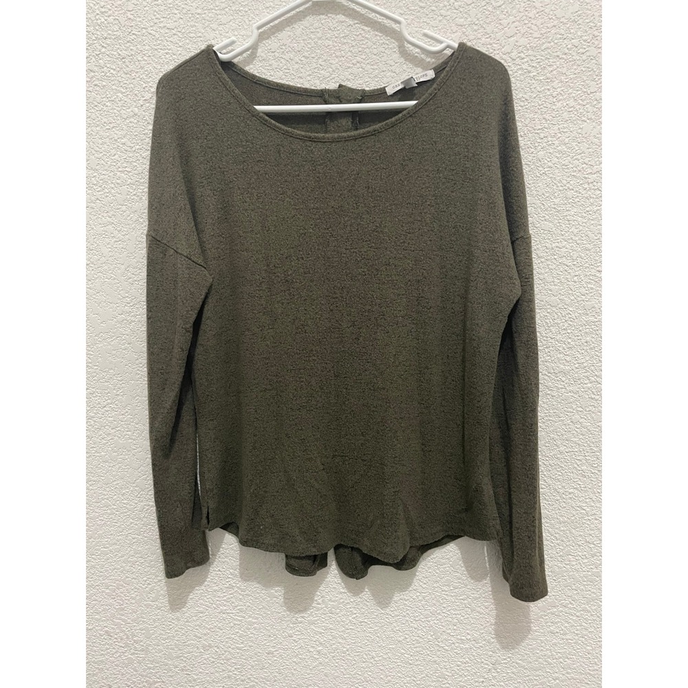 Green Envelope Olive Green Long Sleeve Button Back Top Flowy‎ Casual Blouse